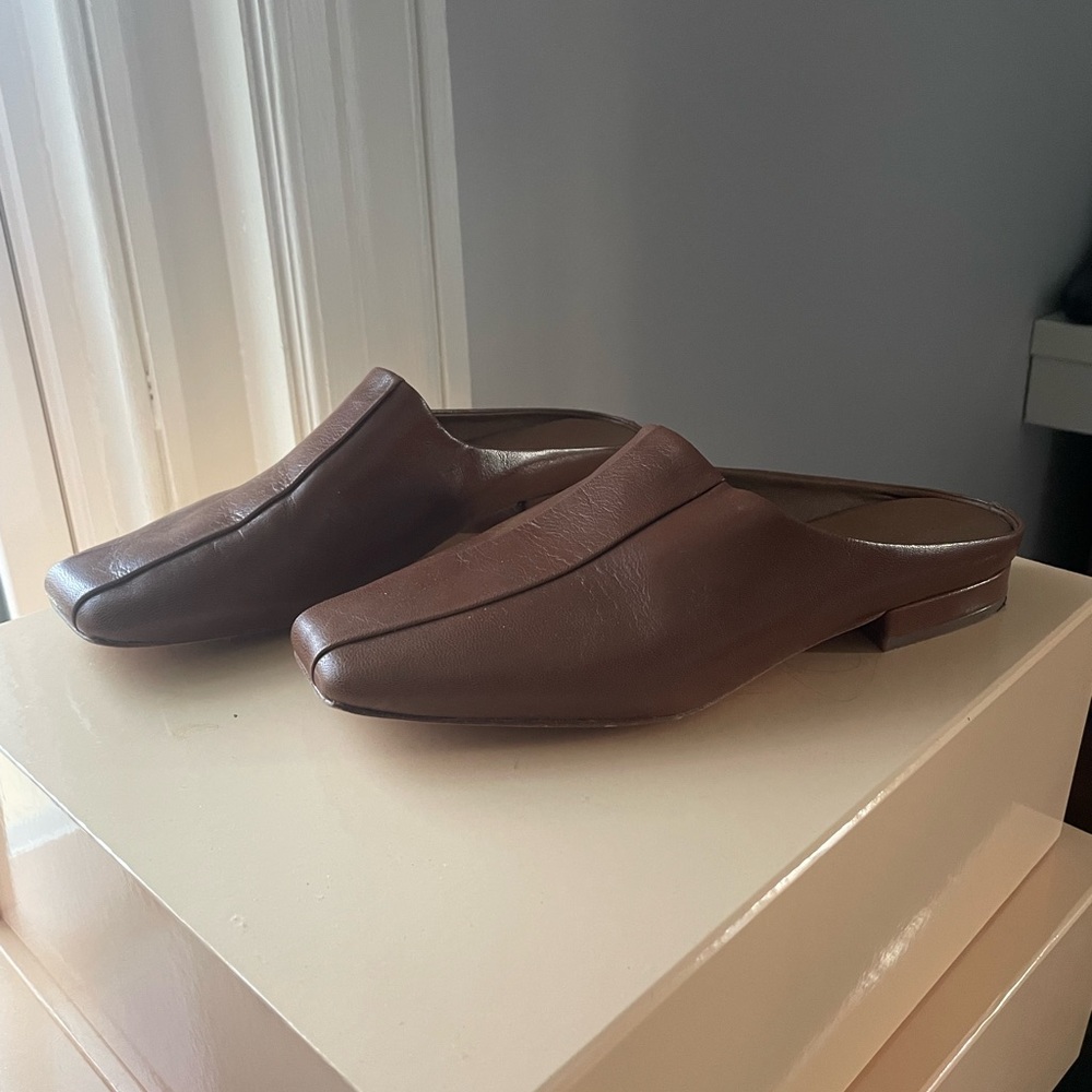 Vince Brown Leather Slip-On Mules